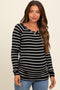 Black Striped Ruched Side Maternity Long Sleeve Top