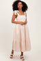 Camel Gingham Lace Trim Shoulder Tie Maxi Dress