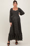 Black Floral Smocked Lace Trim Sweetheart Maternity Maxi Dress
