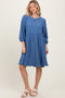 Blue Knit Ruffle Trim Dress