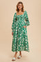 Green Smocked Cotton Floral Maxi Dress