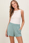 Light Olive Basic Rounded Hem Shorts