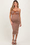 Camel Striped Knit Strapless Maternity Midi Dress