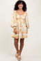 Yellow Floral Smocked Bubble Sleeve Tiered Dress