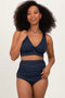 Navy Ribbed Twist Cutout Front Swim Set
