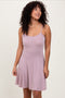 Mauve Solid Ribbed Knitted Adjustable Strap Sleeveless Mini Dress