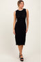 Black Pointelle Contrast Trim Sweater Midi Dress