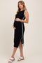 Black Pointelle Contrast Trim Sweater Maternity Midi Dress