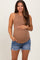 Blue Fringe Hem Side Slit Maternity Denim Shorts