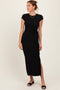 Black Side Knot Tie Short Sleeve Midi Dress