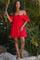 Red Eyelet Lace Puff Sleeve Mini Dress