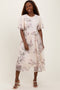 Ivory Floral Embroidered Mesh Midi Dress
