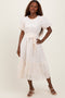 Ivory Embroidered Tied Waist Short Sleeve Midi Dress