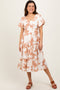 Ivory Floral Puff Sleeve Tiered Midi Dress