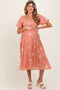 Light Pink Floral Embroidered Tiered Maternity Midi Dress