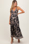 Black Floral Twist Front Cut Out Maternity Maxi Dress