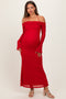 Red Halter Off Shoulder Mesh Maternity Maxi Dress