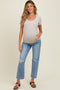 Light Blue Distressed Open Knee Ankle Straight Leg Maternity Jeans
