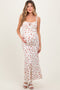 Red Ribbed Floral Shoulder Tie Maternity Maxi Dress