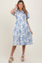 Blue Floral Print Belted Maternity Midi Dress
