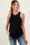 Black Ribbed Basic Crew Neck Maternity Tank