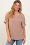 Mocha Relaxed Ruffle Detail Short Sleeve Top