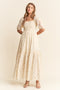 Beige Floral Print Smocked Crochet Tiered Maxi Dress