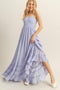 Lavender Halter Neck Smocked Tiered Hem Maxi Dress