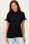 Black Solid Puff Knit Mock Neck Top