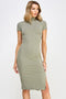 Light Olive Mock Neck Short Sleeve Dress