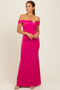 Fuchsia Off Shoulder Seashell Pendant Maxi Dress
