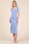 Light Blue Scoop Neck Short Sleeve Mineral Wash Midi Dress