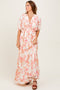 Pink Floral Printed Elbow Sleeve V-Neck Tiered Maxi Dress