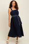Navy Waist Strap Maternity Midi Dress