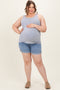 Blue Raw Cut Hem Cuffed Maternity Plus Jean Shorts