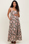 Mocha Floral Ruffle Detail Maternity Maxi Dress