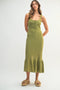 Light Olive Crochet Knit Front Tie Midi Dress