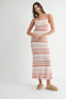Salmon Pointelle Chevron Knit Open Back Midi Dress