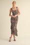Mocha Animal Print Ruched Mermaid Midi Dress