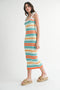Light Teal Colorblock Stripe Shoulder Tie Midi Dress