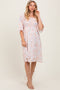 Peach Floral Smocked Midi Dress
