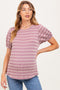 Pink Textured Knit Striped Puff Sleeve Maternity Top