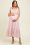 Pink Floral Smocked Shoulder Tie Maternity Midi Dress