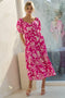 Fuchsia Floral Sweetheart Neckline Midi Dress