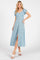 Light Blue Floral V-Neck Button Down Midi Dress