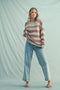 Rust Faux Layer Striped Knit Sweater