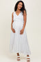 Ivory Dotted Stripe Side Tie Sleeveless Maternity Midi Dress