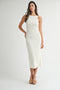 Ivory Textured Sleeveless Fitted Midi Dress