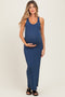 Navy Striped Side Slit Maternity Maxi Dress