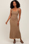 Camel Striped Ribbed Sleeveless Maxi Dress